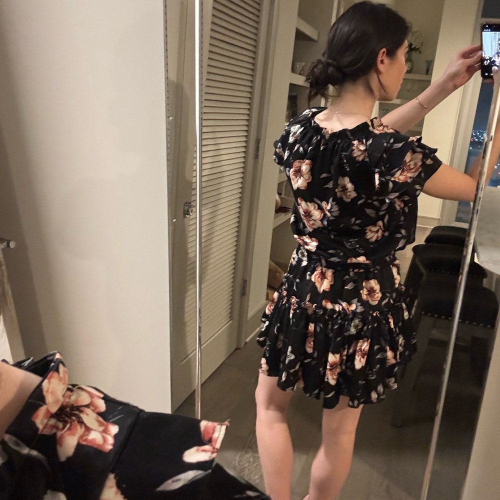 Misa Los Angeles Black Floral Ruffle Mini Dress - Picture 2 of 3